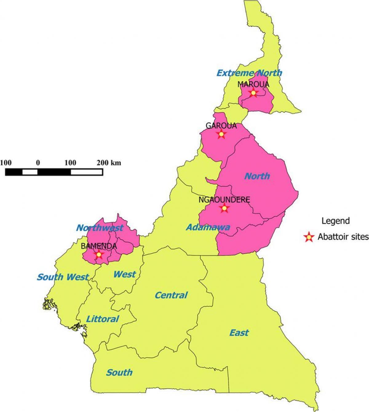 Camerun arată regiuni hartă